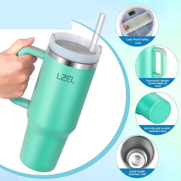 LZEL Tumbler With Handle 800ML Aqua Pure Vacuum Insulated | Eucalyptus LZEL Tumbler With Handle 800ML Aqua Pure Vacuum Insulated | Eucalyptus